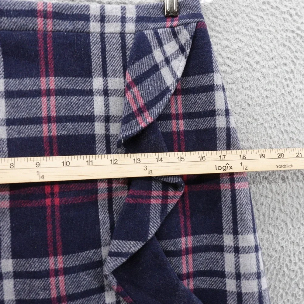 J Crew Mercantile Plaid Wool Blend Mini Skirt Size 4 Navy Blue‎ Ruffle Lined - Picture 8 of 15